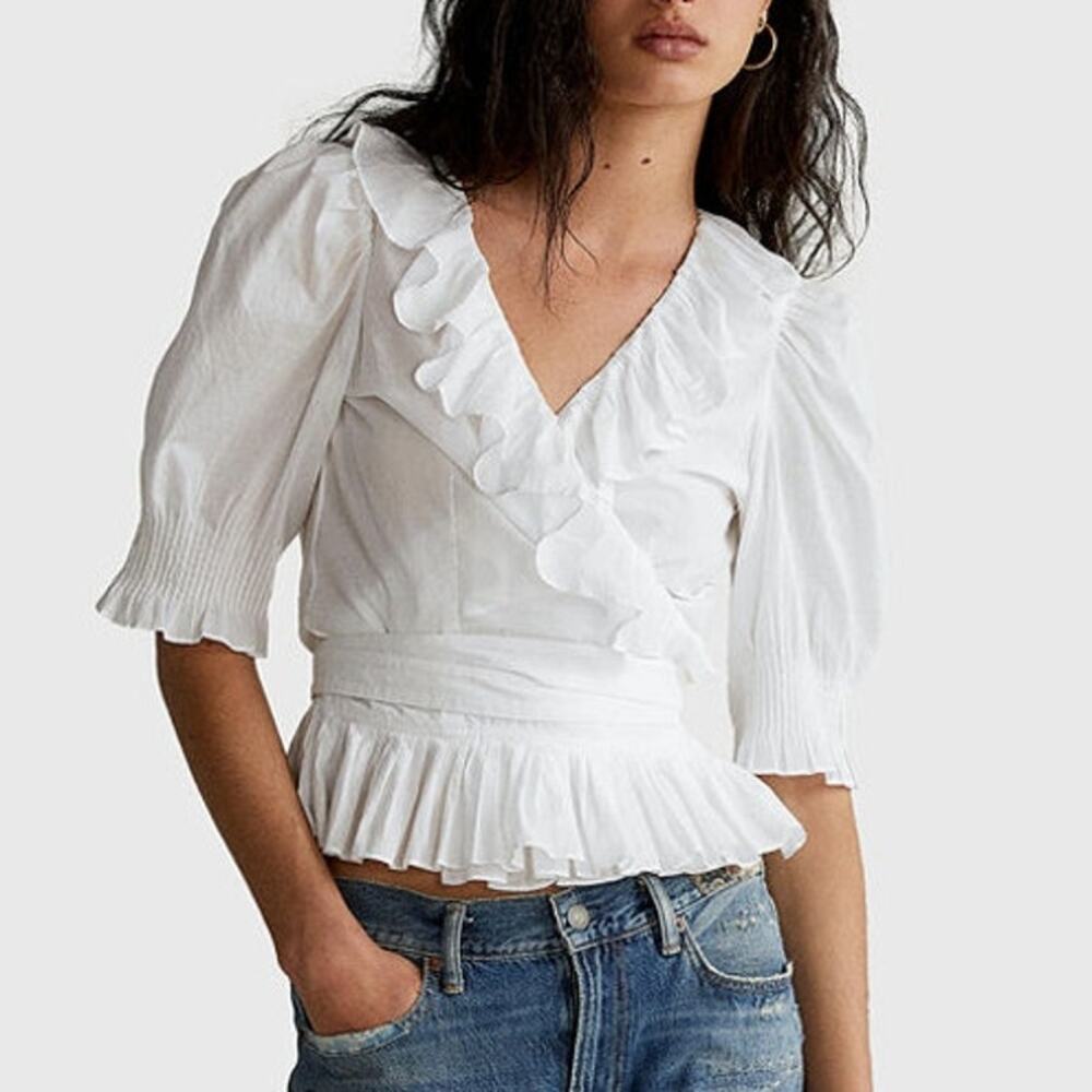 NWT Ralph Lauren White Cotton Wrap Shirt Blouse XS